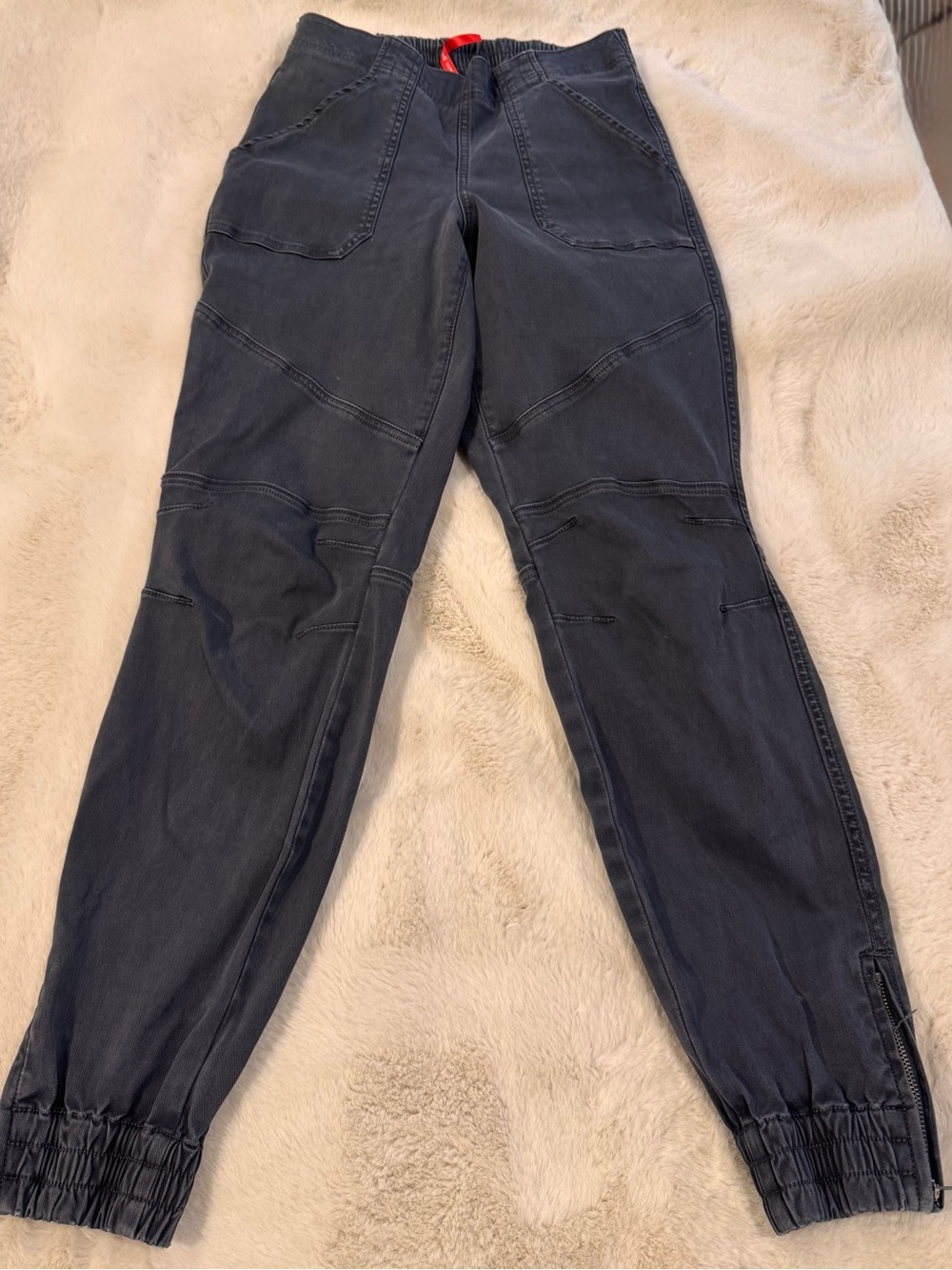 Spanx Stretch Twill Cargo Jogger Pants Womens Size S Gray Ankle Zip 20319R